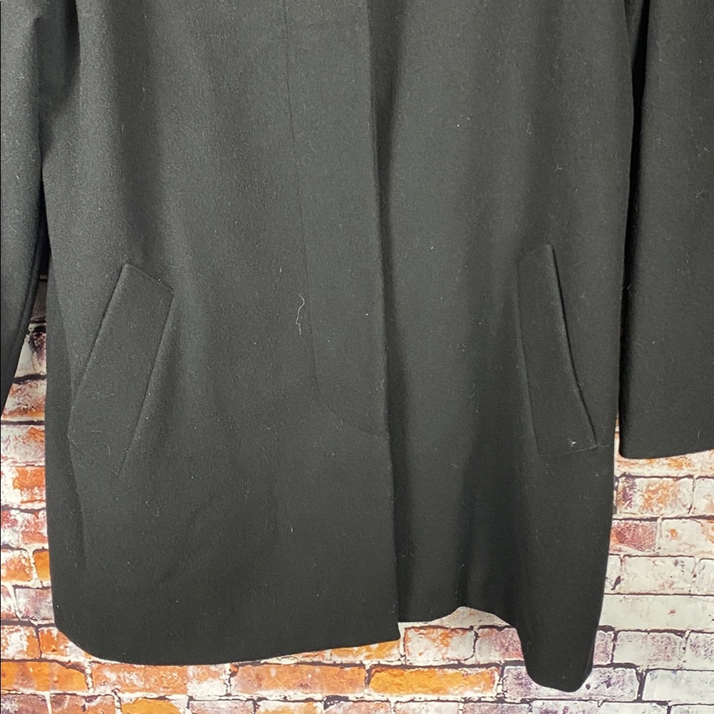Reitmans Black Wool Pea Mid Length Coat with Faux Fur Collar Sz 12 - Picture 5 of 14